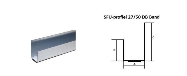 Steelframe - MS U-27/50F plafondprofiel met DB Band 1x20mm L= 3000 mm